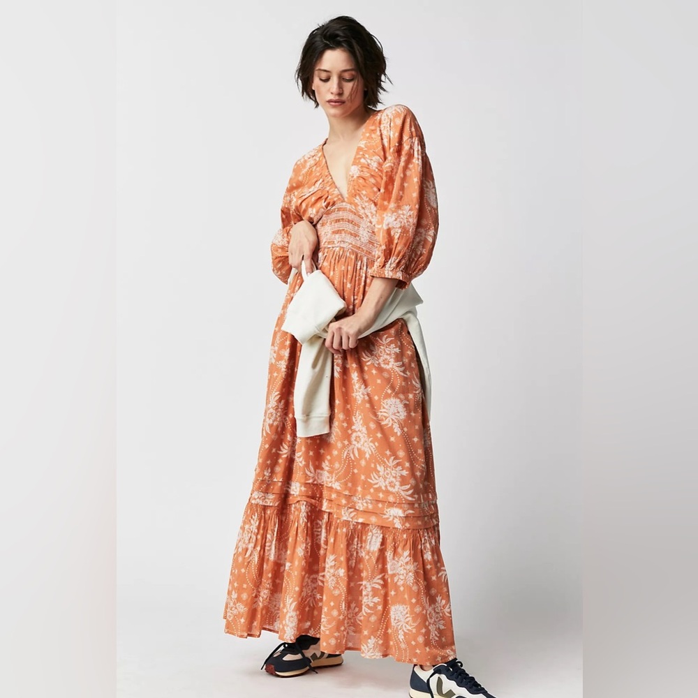Free People Orange Floral Maxi Dress